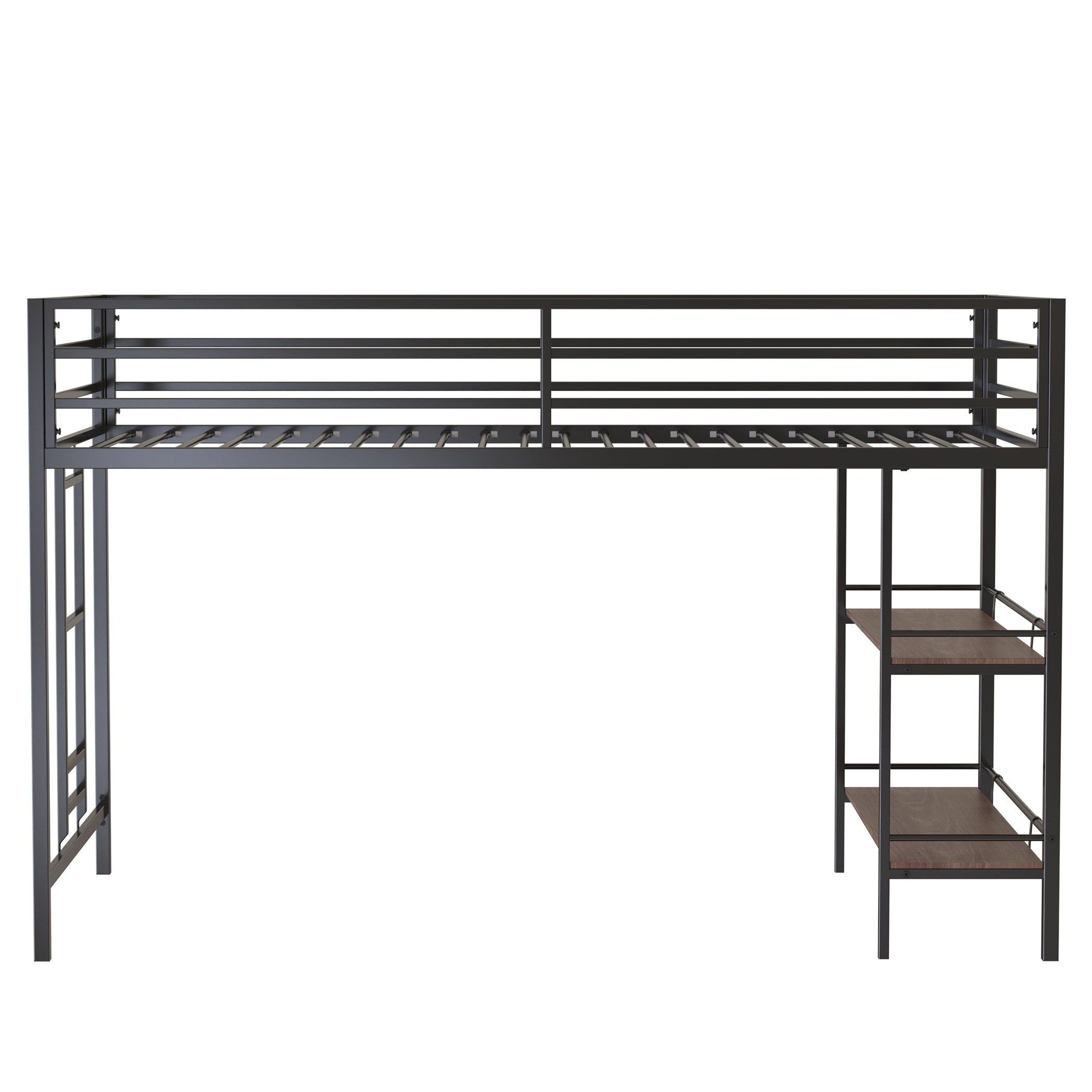 Twin Loft Bed With Cinnamon Wood Shelf