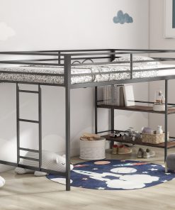 Twin Loft Bed With Cinnamon Wood Shelf