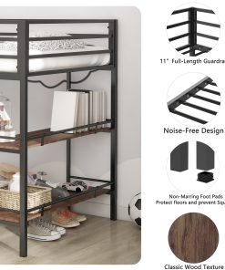 Twin Loft Bed With Cinnamon Wood Shelf