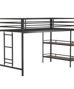 Twin Loft Bed With Cinnamon Wood Shelf
