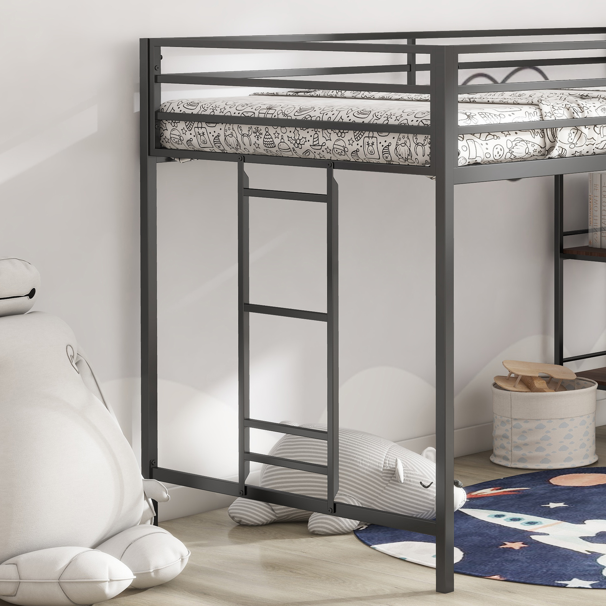 Twin Loft Bed With Cinnamon Wood Shelf