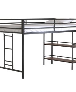 Twin Loft Bed With Cinnamon Wood Shelf