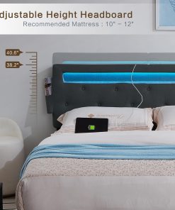 Queen Bed Frame with USB Charging Station & LED Lights