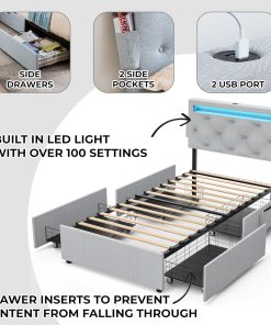 Twin Bed Frame with USB Charging Station & LED Lights