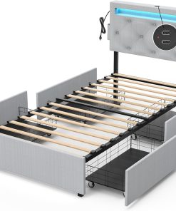 Twin Bed Frame with USB Charging Station & LED Lights