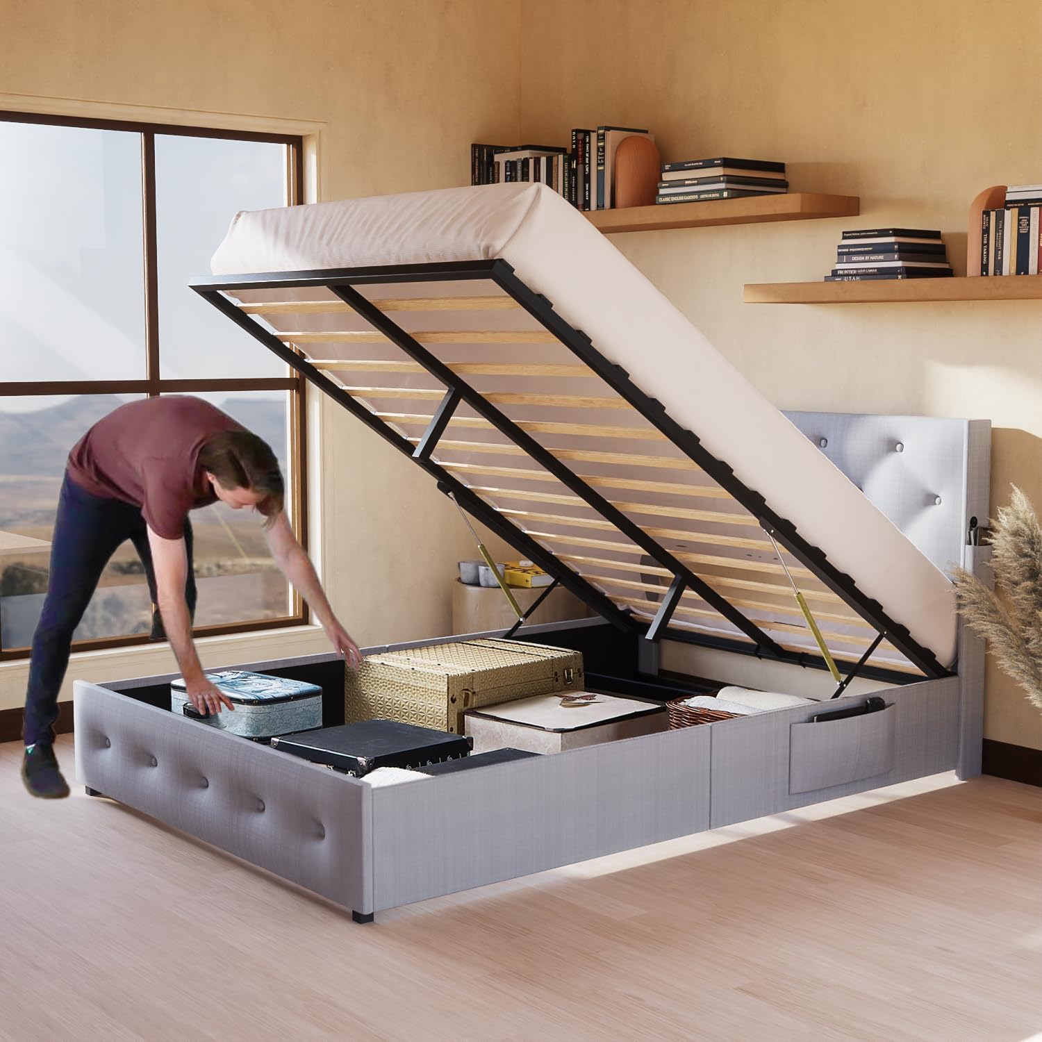 Queen Size Bed Frame with Storage