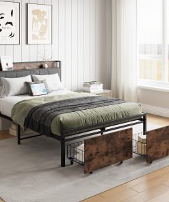 Solid Full Size Platform Bed with 2 Drawers