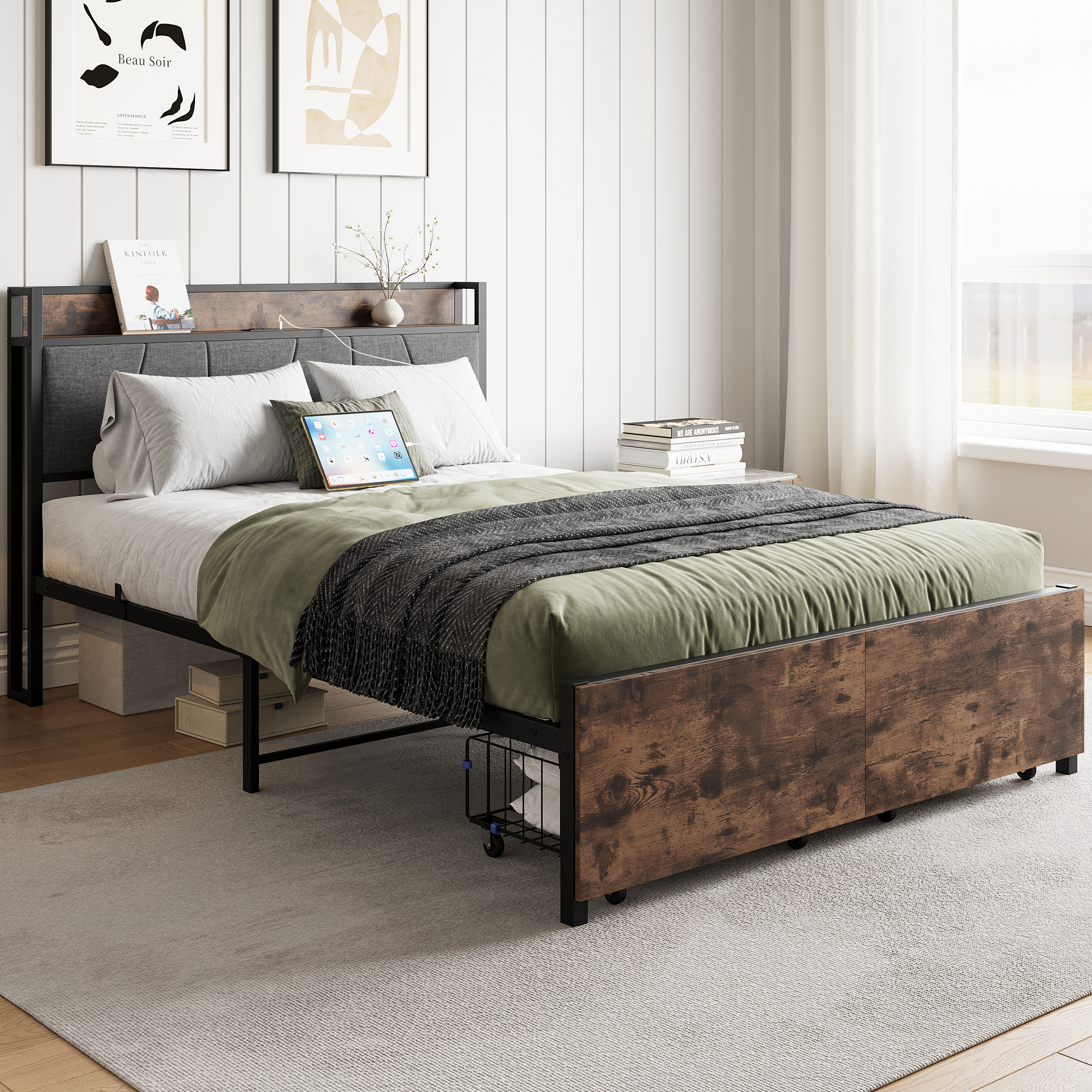 Solid Full Size Platform Bed with 2 Drawers