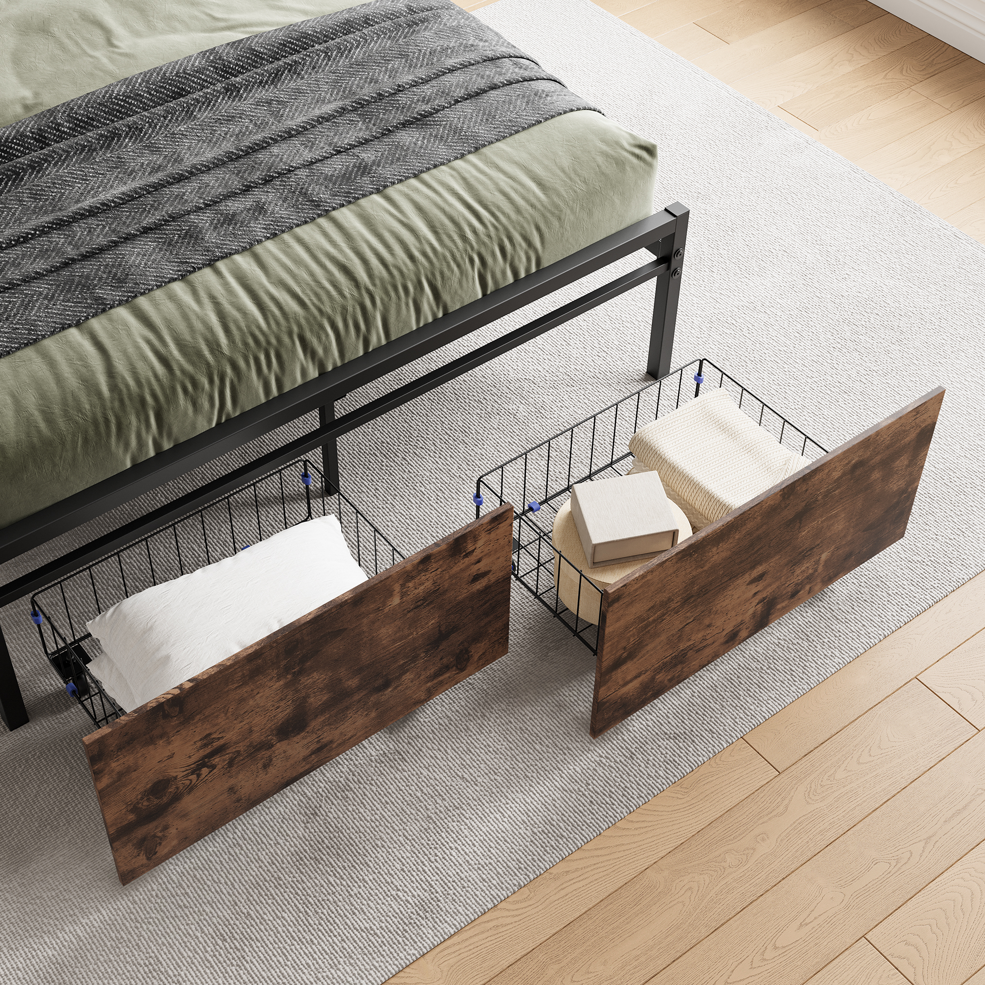 Solid Full Size Platform Bed with 2 Drawers