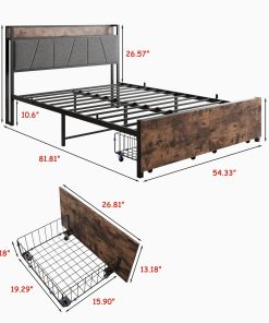Solid Full Size Platform Bed with 2 Drawers