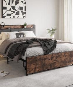 Solid Queen Size Platform Bed with 2 Drawers