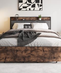 Solid Queen Size Platform Bed with 2 Drawers
