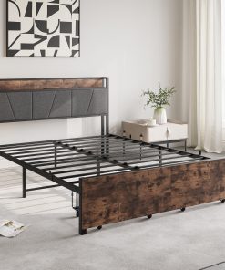 Solid Queen Size Platform Bed with 2 Drawers