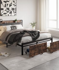 Solid Queen Size Platform Bed with 2 Drawers