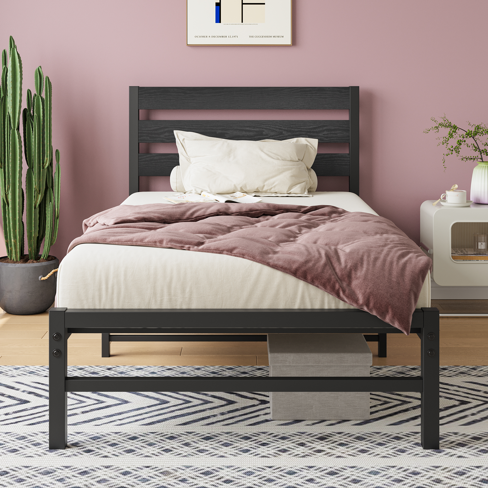 Twin Size Platform Bed Frame With Headboard