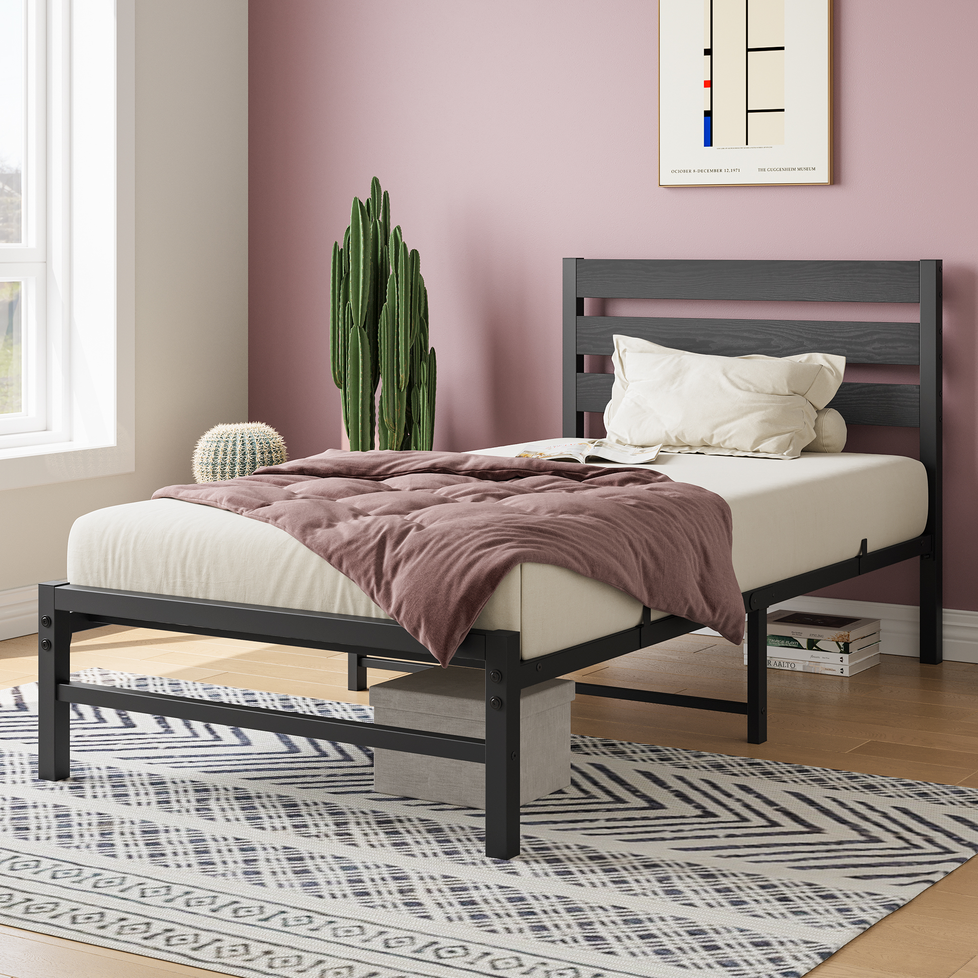 Twin Size Platform Bed Frame With Headboard