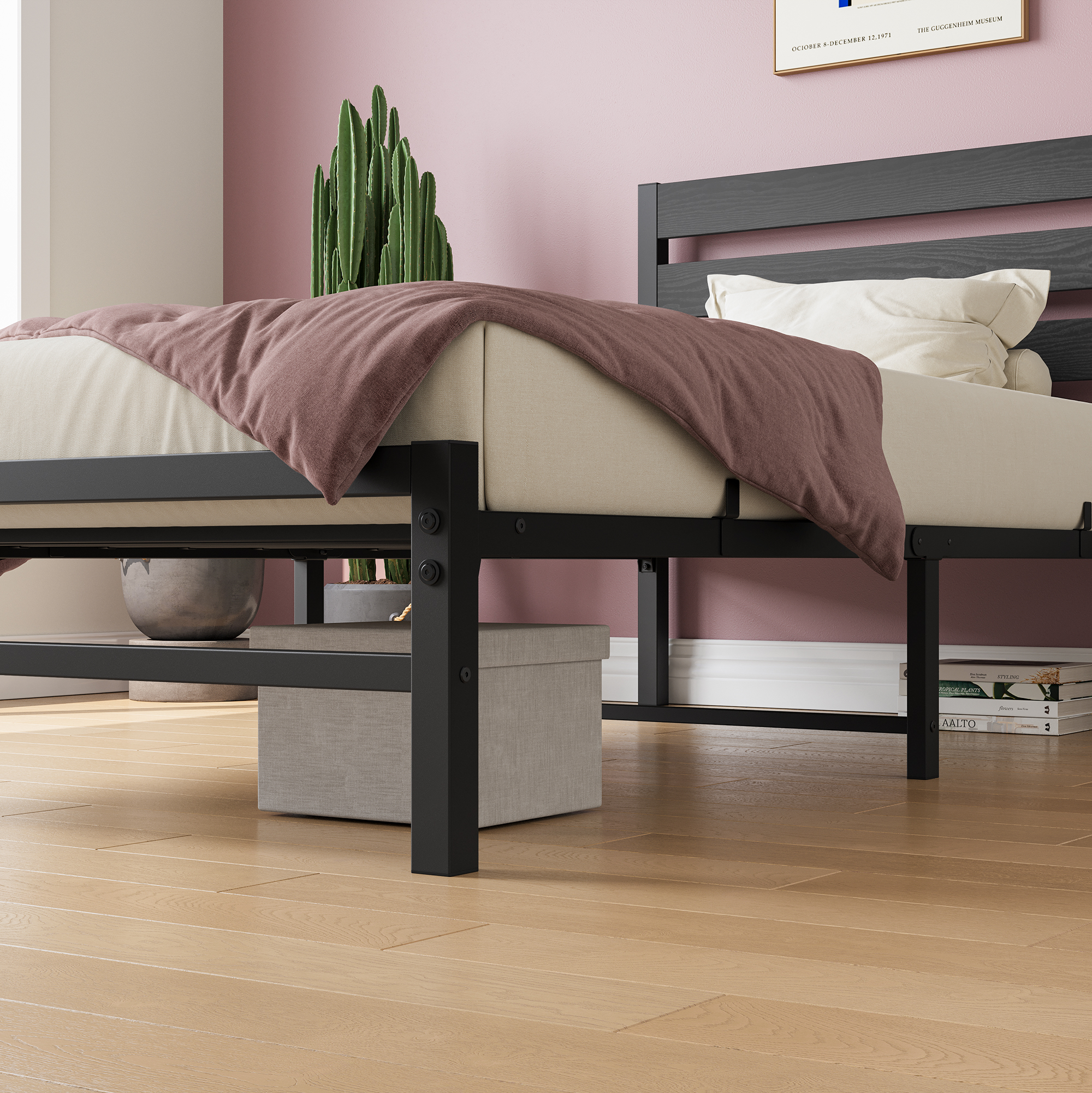 Twin Size Platform Bed Frame With Headboard