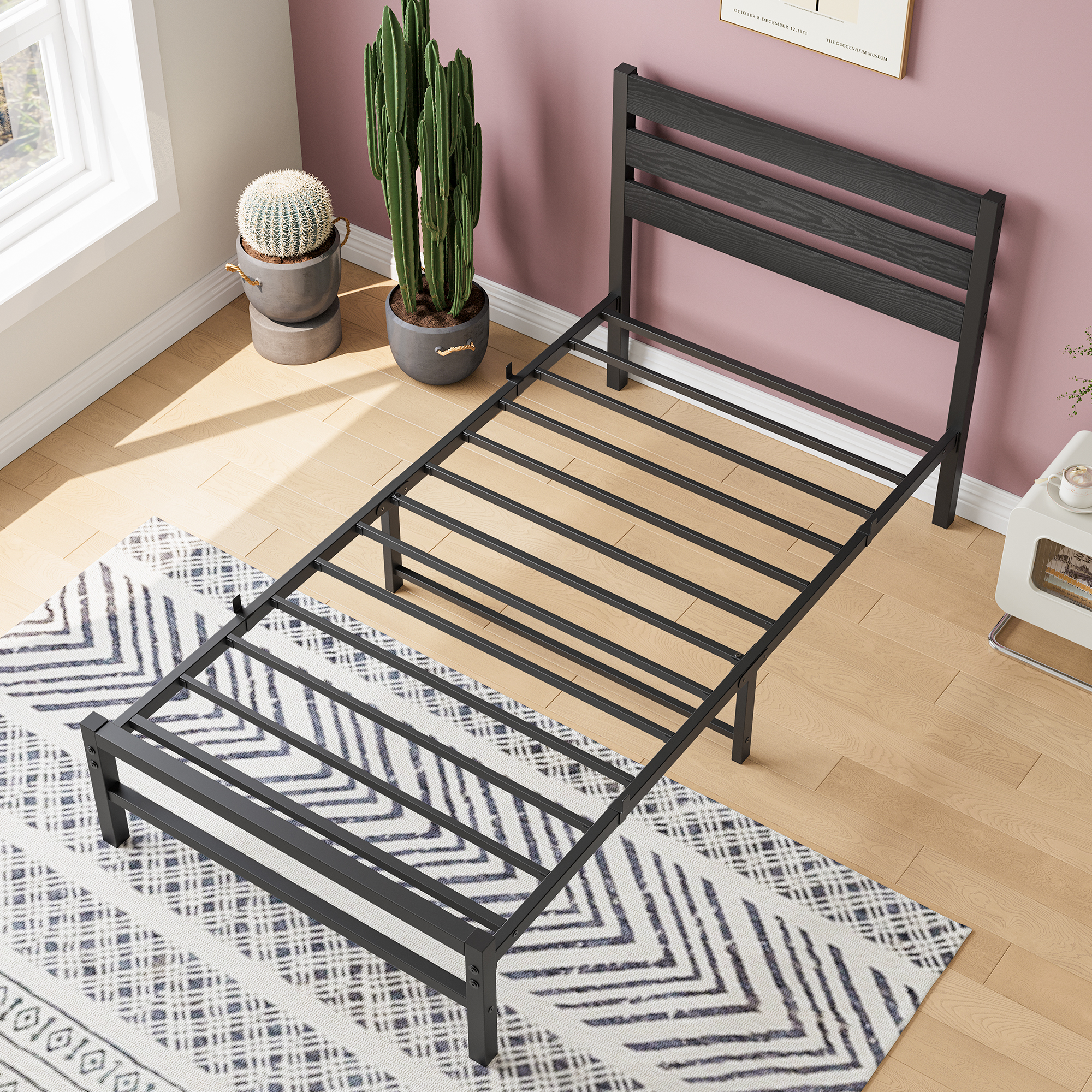 Twin Size Platform Bed Frame With Headboard