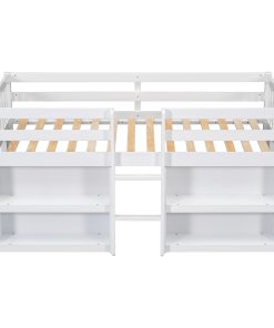 Twin Size Kid Low Loft Bed With Two-tier Shelves and LED Light