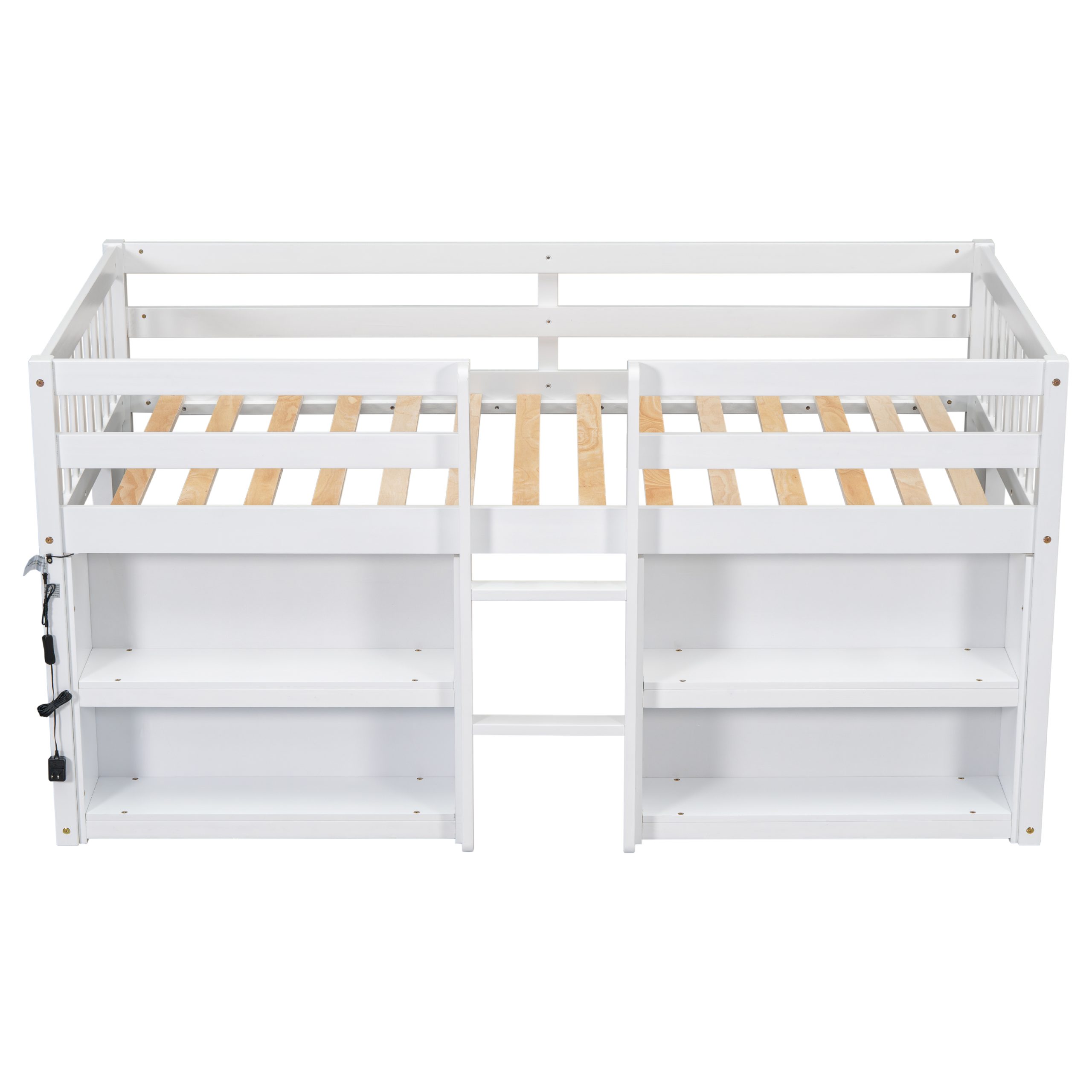 Twin Size Kid Low Loft Bed With Two-tier Shelves and LED Light
