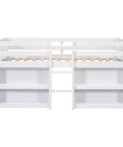 Twin Size Kid Low Loft Bed With Two-tier Shelves and LED Light