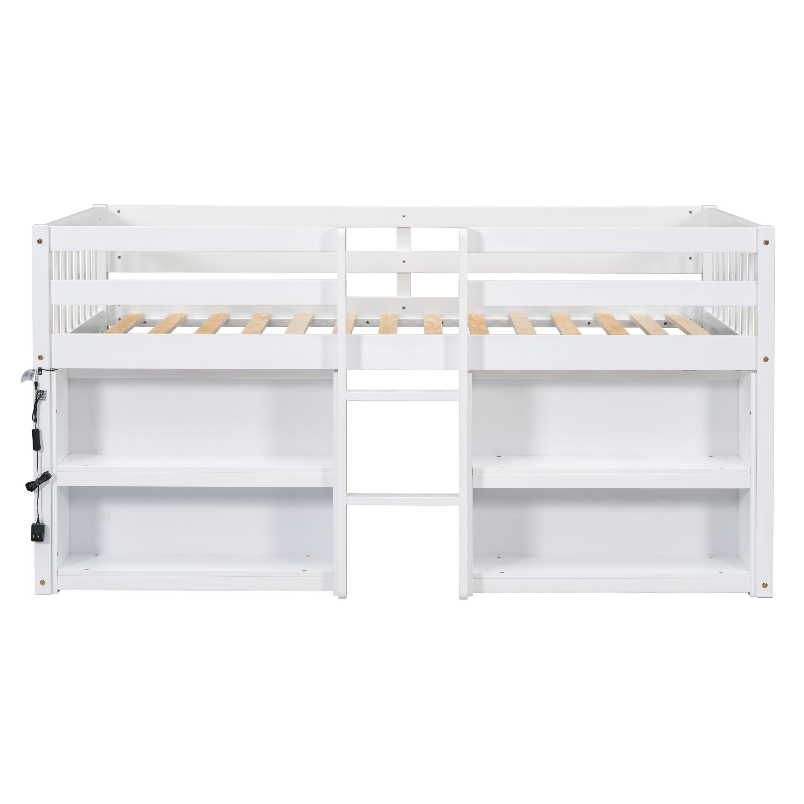 Twin Size Kid Low Loft Bed With Two-tier Shelves and LED Light
