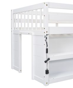 Twin Size Kid Low Loft Bed With Two-tier Shelves and LED Light