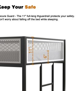 Black Twin Over Twin Bunk Bed With White Mesh Guard Rail