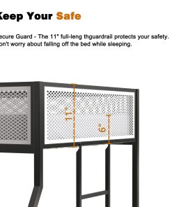 Metal Twin Over Full Bunk Bed with White Mesh Guard Rail
