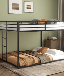 Metal Twin Over Full Bunk Bed with Ladder and Guardrails