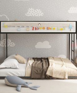 Metal Twin Over Full Bunk Bed with White Mesh Guard Rail
