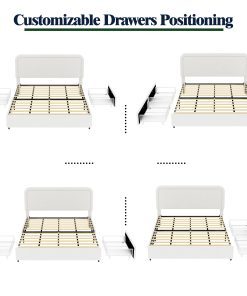 Queen Ivory Boucle Upholstered Platform Bed