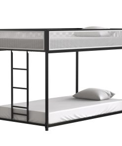 Black Twin Over Twin Bunk Bed With White Mesh Guard Rail