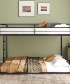 Metal Twin Over Full Bunk Bed with Ladder and Guardrails