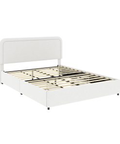 Queen Ivory Boucle Upholstered Platform Bed