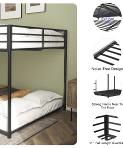 Metal Twin Over Full Bunk Bed with Ladder and Guardrails
