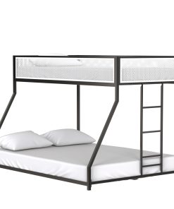 Metal Twin Over Full Bunk Bed with White Mesh Guard Rail