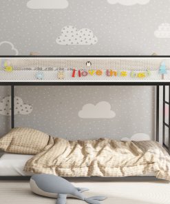 Black Twin Over Twin Bunk Bed With White Mesh Guard Rail
