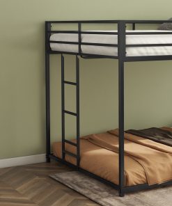 Metal Twin Over Full Bunk Bed with Ladder and Guardrails