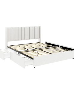 Queen Ivory Boucle Upholstered Platform Bed