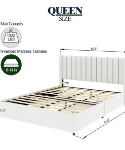 Queen Ivory Boucle Upholstered Platform Bed