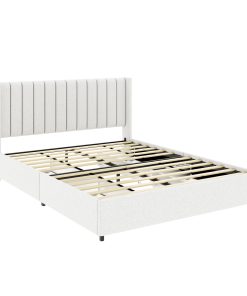 Queen Ivory Boucle Upholstered Platform Bed