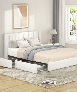Queen Ivory Boucle Upholstered Platform Bed