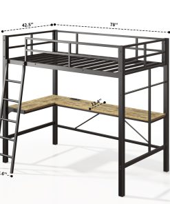 Twin Metal Loft Bed with L-Shaped Desk