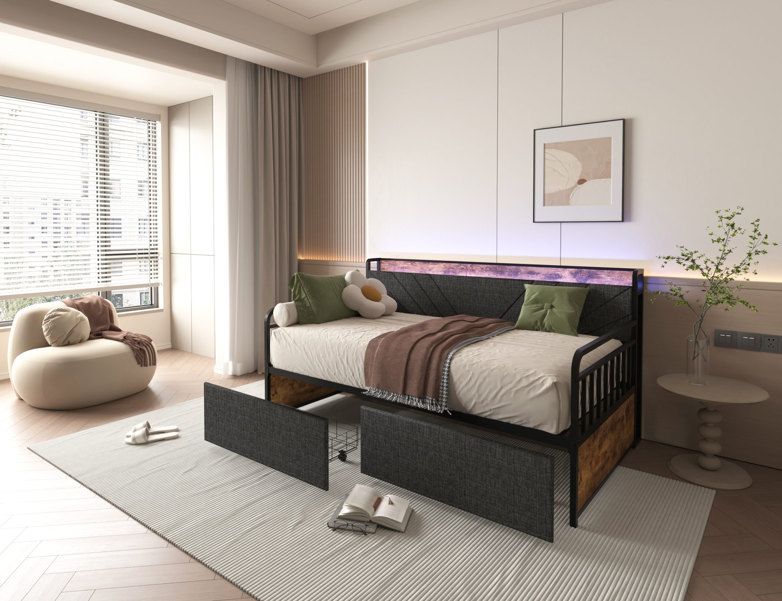 Sturdy Metal Twin Daybed With Drawers