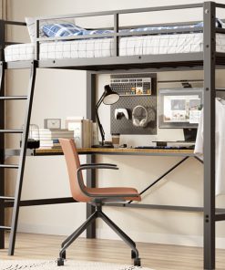 Twin Metal Loft Bed with L-Shaped Desk