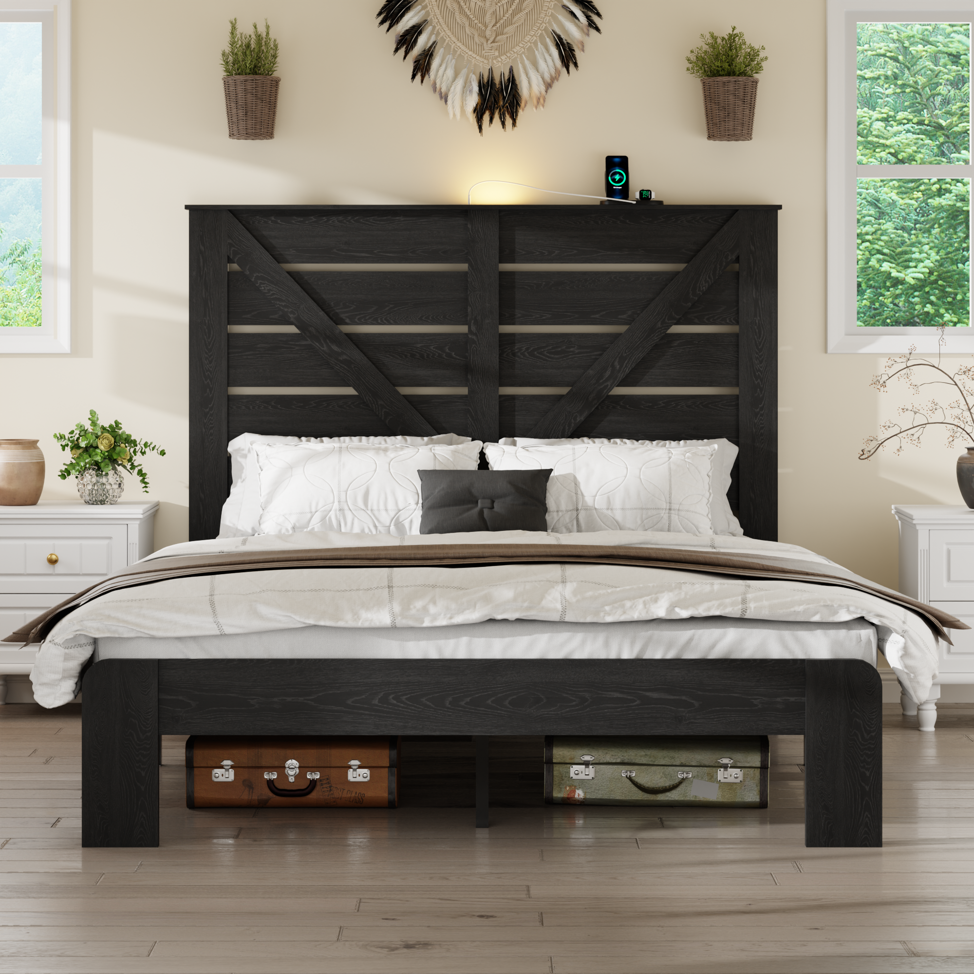 Wood Queen Bed Frame with Headboard