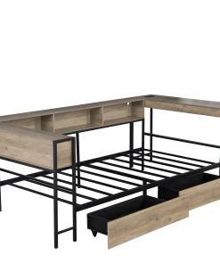 Full Size Corner Bed Frame With Bookcase And 2 Drawers