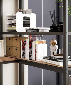 Twin Size Loft Bed with L Shaped Desk and Shelves