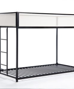 Black Twin Over Twin Bunk Bed With White Mesh Guard Rail